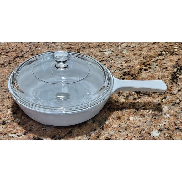 Corning Ware MW-83-B Microwave Browning Dish Skillet Pan W/Pyrex Lid Solid White - Picture 3 of 15